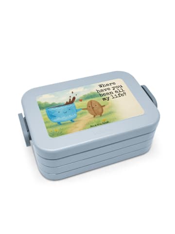 Mr. & Mrs. Panda Bento Box Kaffee Bohne Design mit Spruch in Blau Pastell