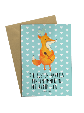 Mr. & Mrs. Panda Beileidskarte Fuchs Koch mit Spruch in Türkis Pastell