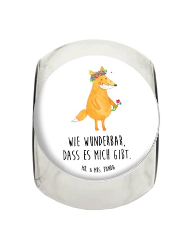 Mr. & Mrs. Panda Bonbonglas Fuchs Blumen mit Spruch in Weiß
