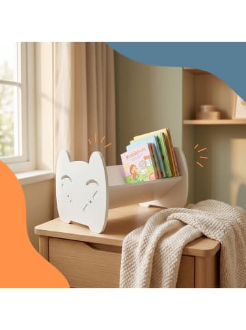 relaxdays Kinder-Bücherregal "Katze" in Weiß – (B)21,5 x (H)32 x (T)19,5 cm