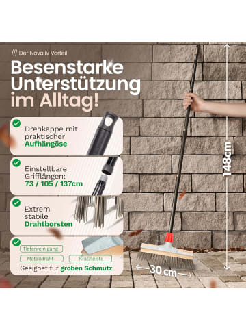Novaliv Novaliv Robuster Drahtbesen mit Stiel - Stahlbesen mit 4-TLG Stiel, Ef in Silber
