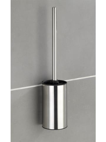 Wenko WC-Bürste mit Chromstahlbehälter, Wand-WC-Garnitur DETROIT in Silbern, 9 x 40 cm