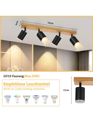 ZMH Deckenleuchte in schwarz Holz 4-flammige GU10 350°schwenkbar L 54cm