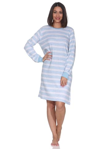 NORMANN Langarm Kuschel Interlock Nachthemd Streifen Optik in blau