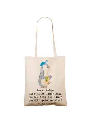 Mr. & Mrs. Panda Einkaufstüte Positiver Elektriker mit Spruch in Creme