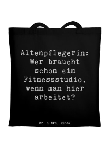 Mr. & Mrs. Panda Tote Bag Spruch Altenpflegerin Fitness mit Spruch in Schwarz
