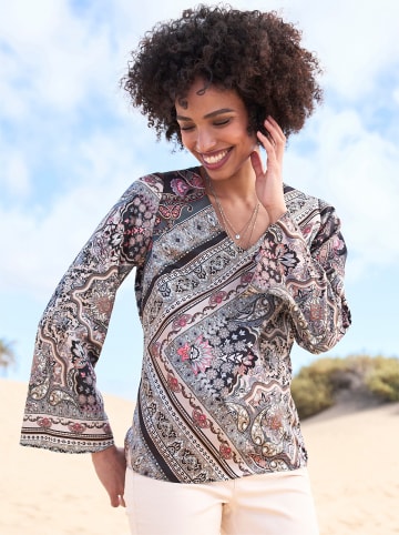 Heine Satinbluse in graphit-camel-bedruckt