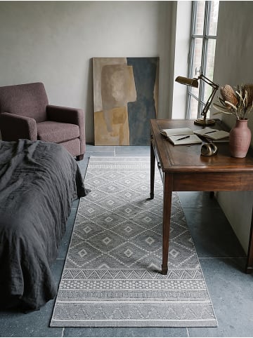 KADIMA DESIGN Teppich flach gewebt mit Rautendessin für drinnen und draußen in Grau