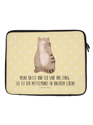 Mr. & Mrs. Panda Notebook Tasche Katze Sitzen mit Spruch in Gelb Pastell