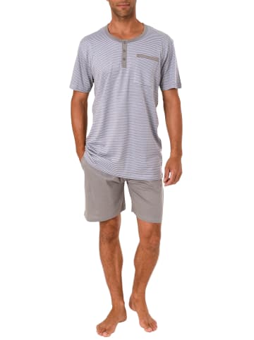 NORMANN Shorty Pyjama kurzarm Streifen und Knopfleiste - 46176 in grau