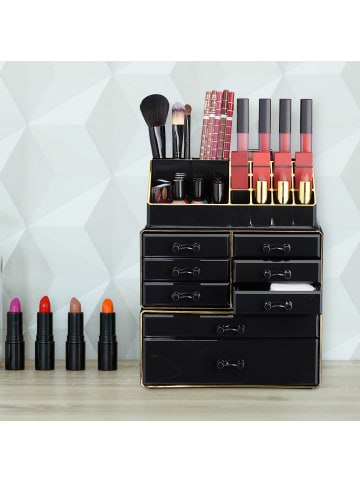 relaxdays Makeup Organizer in Schwarz Gold