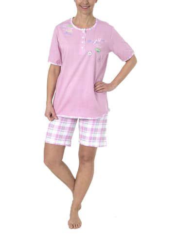 NORMANN Shorty Pyjama Schlafanzug kurzarm Short karomuster in rosa