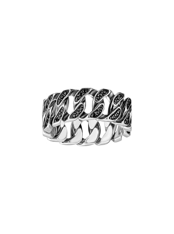 Thomas Sabo Ring Kettenglieder Schwarze Steine Breit in silber, schwarz