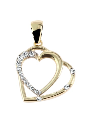 Adeliás Damen Anhänger – Herz Herzanhänger aus 375 Gold mit Zirkonia in gold