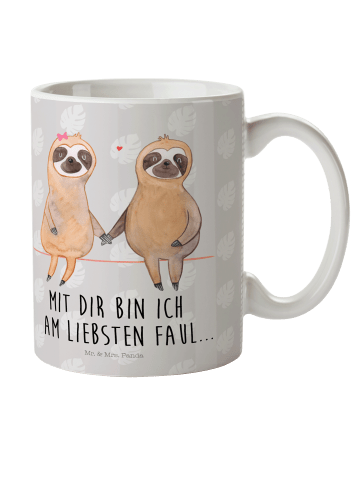 Mr. & Mrs. Panda Kindertasse Faultier Pärchen mit Spruch in Grau Pastell