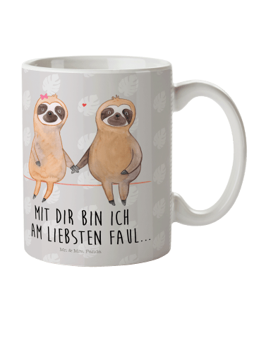 Mr. & Mrs. Panda Pott Faultier Pärchen mit Spruch in Grau Pastell