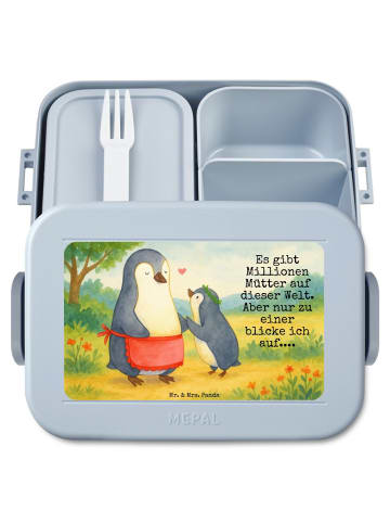 Mr. & Mrs. Panda Bentobox Pinguin mit Kind Design mit Spruch in Blau Pastell