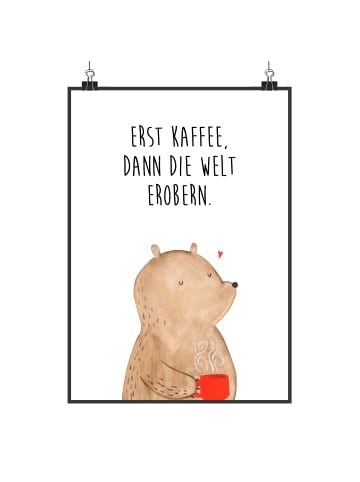 Mr. & Mrs. Panda Wandbild Bär Kaffee mit Spruch in Weiß