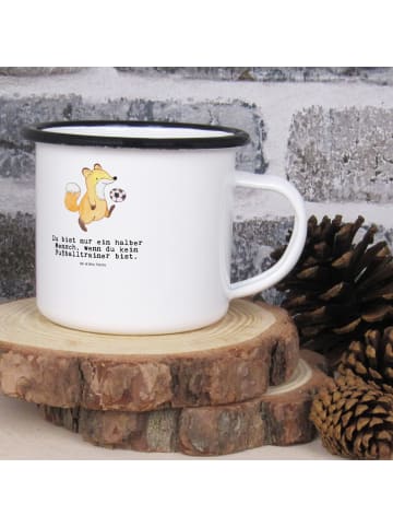 Mr. & Mrs. Panda XL Emaille Tasse Fußballtrainer Herz mit Spruch in Weiß