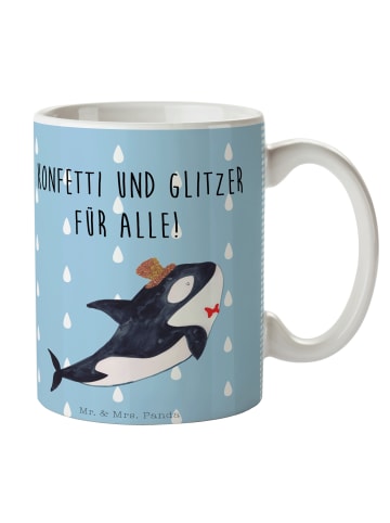 Mr. & Mrs. Panda Kaffeetasse Orca Zylinder mit Spruch in Blau Pastell