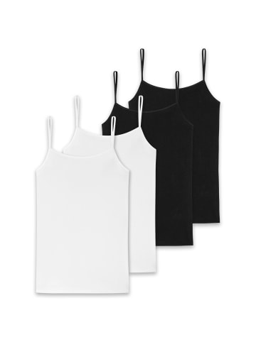 Schiesser Unterhemd 4er Pack in Schwarz/Weiß