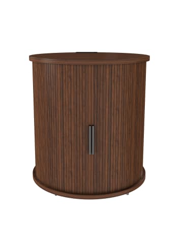 ABRIHOME Nachttisch in Walnut 60x60x60 cm mit Ladestation Schiefetür Stauraum Rollbar