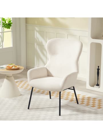 HOMCOM Ohrensessel-74,5L x 70B x 103,5H cm-Cremeweiß