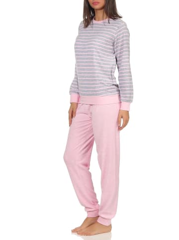NORMANN Frottee Pyjama langarm Bündchen Streifen - 50014 in Grau