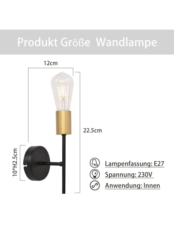 ZMH 2er-Set Wandleuchte in schwarzgold E27 Vintage Metall Hallampe