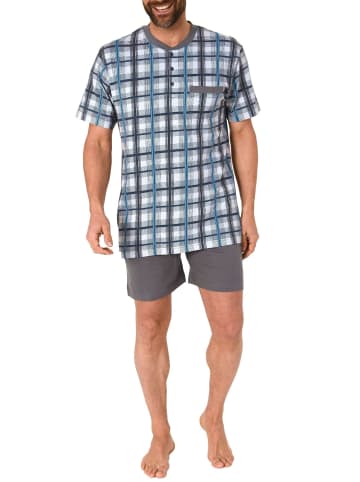 NORMANN Shorty Schlafanzug kurzarm Knopfleiste am Hals karo - 53131 in grau