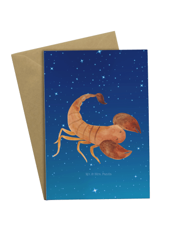 Mr. & Mrs. Panda Grußkarte Sternzeichen Skorpion ohne Spruch in Sternenhimmel Blau