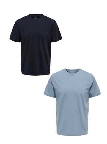 Only&Sons T-Shirt 2er-Set Rundhals Kurzarm in Dunkelblau-Hellblau