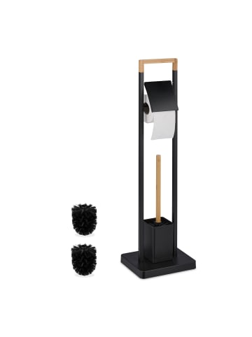 relaxdays WC Garnitur in Schwarz/ Natur - (B)23 x (H)77 x (T)18 cm