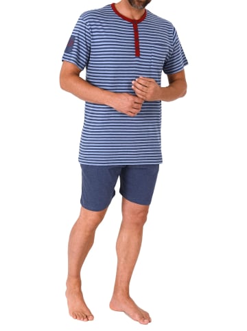 NORMANN Schlafanzug kurzarm Shorty Pyjama Streifen - 72195 in blau-melange