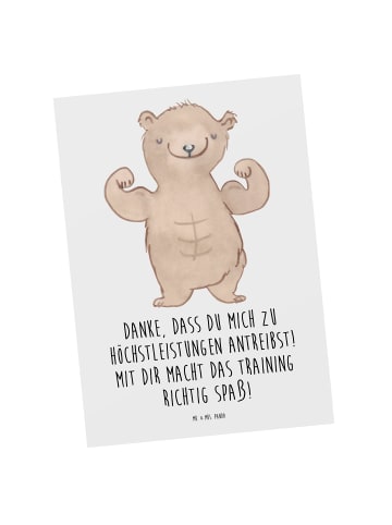 Mr. & Mrs. Panda Postkarte Motivierender Fitness-Trainer mit Spruch in Weiß