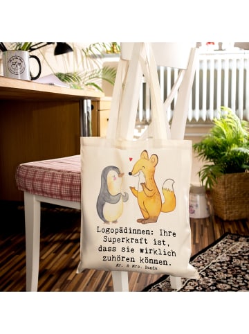 Mr. & Mrs. Panda Tote Bag Logopädin Superkraft mit Spruch in Creme