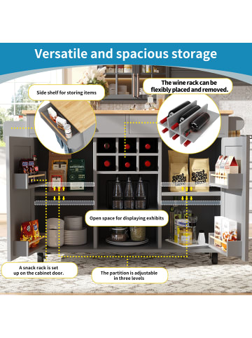 ABRIHOME Moderne Kücheninsel Küchenschrank Buffetschrank mit Stauraum, Grau