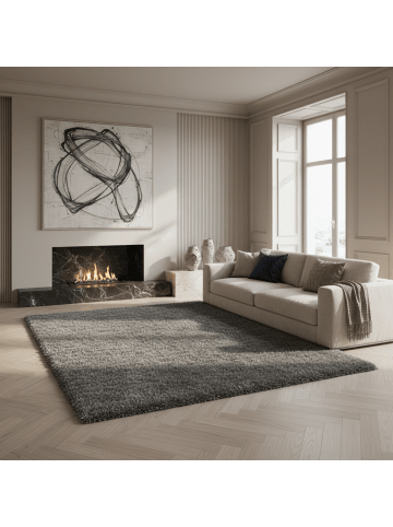 KADIMA DESIGN Teppich Hochflor Shaggy Waschbar Einfarbig SALZACH Strapazierfähig in Hellgrau