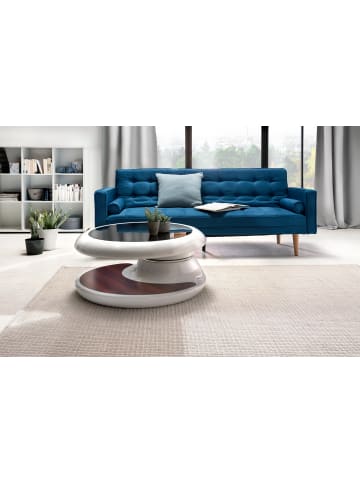 SalesFever Couchtisch drehbar Ø80 cm Glasplatte, Fiberglas Korpus, Hochglanz Design in Weiß