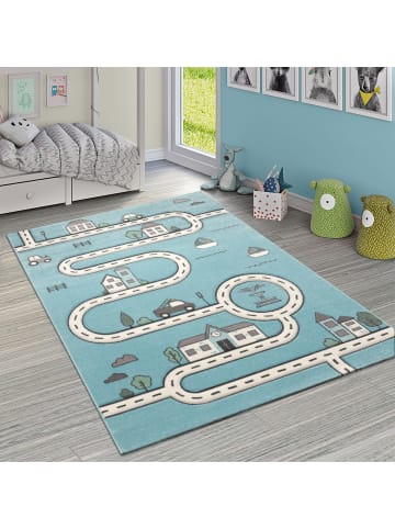 KADIMA DESIGN Kinderteppich Roadmap Kindermotiv Kinderzimmer in Blau