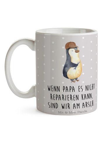 Mr. & Mrs. Panda Kaffeetasse Pinguin mit Schraubenschlüssel mit ... in Grau Pastell