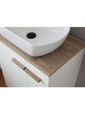 Furn.Design Badmöbel-Set weiß Hochglanz Lack, Eiche mit Waschbecken hängend / stehend