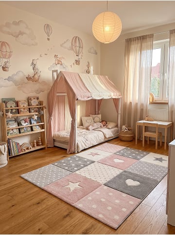 KADIMA DESIGN IDRO Kinderteppich Pink 80x150 Sterne Polypropylen Kinderzimmer in Pink