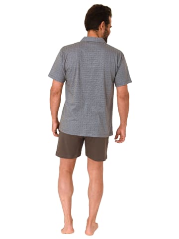 NORMANN kurzarm Schlafanzug Shorty Pyjama zum durchknöpfen - 78279 in dunkelgrau
