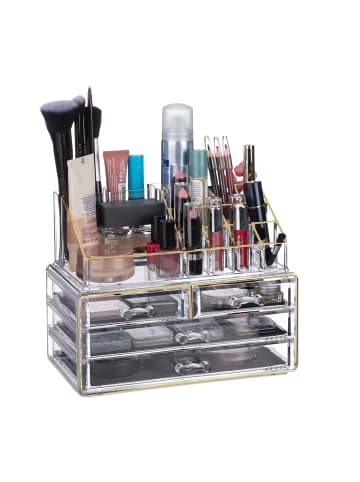 relaxdays Makeup Organizer in Transparent/Gold