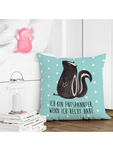 Mr. & Mrs. Panda Zierkissen Stinktier Sitzen mit Spruch in Türkis Pastell
