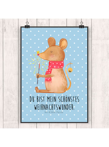 Mr. & Mrs. Panda Poster Maus Weihnachten mit Spruch in Blau Pastell