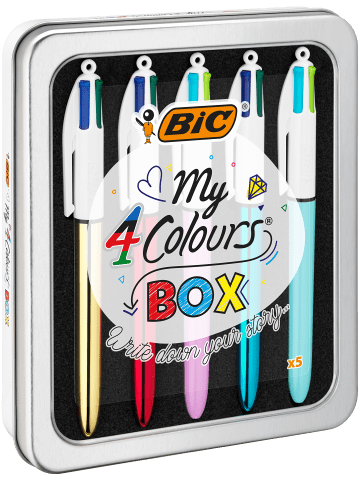 Bic Kugelschreiber 4 Colours Metallbox mit 5 versch. 4 Colours Designs