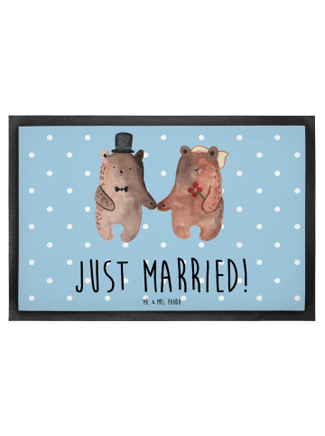 Mr. & Mrs. Panda Schmutzfangmatte waschbar Bär Heirat mit Spruch in Blau Pastell