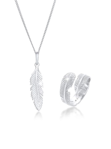 Elli Schmuckset 925 Sterling Silber Feder in Silber